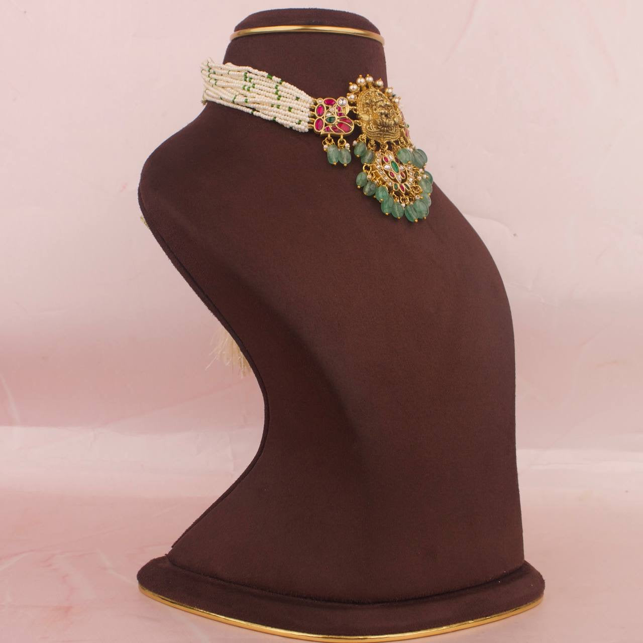 Divine Laxmi Devi Jadau Kundan Pearl Choker