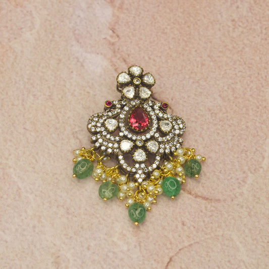 Exquisite Victorian Pendant with Polki and CZ Stoneswith High Quality Victorian finish. This product belongs to Victorian jewellery category