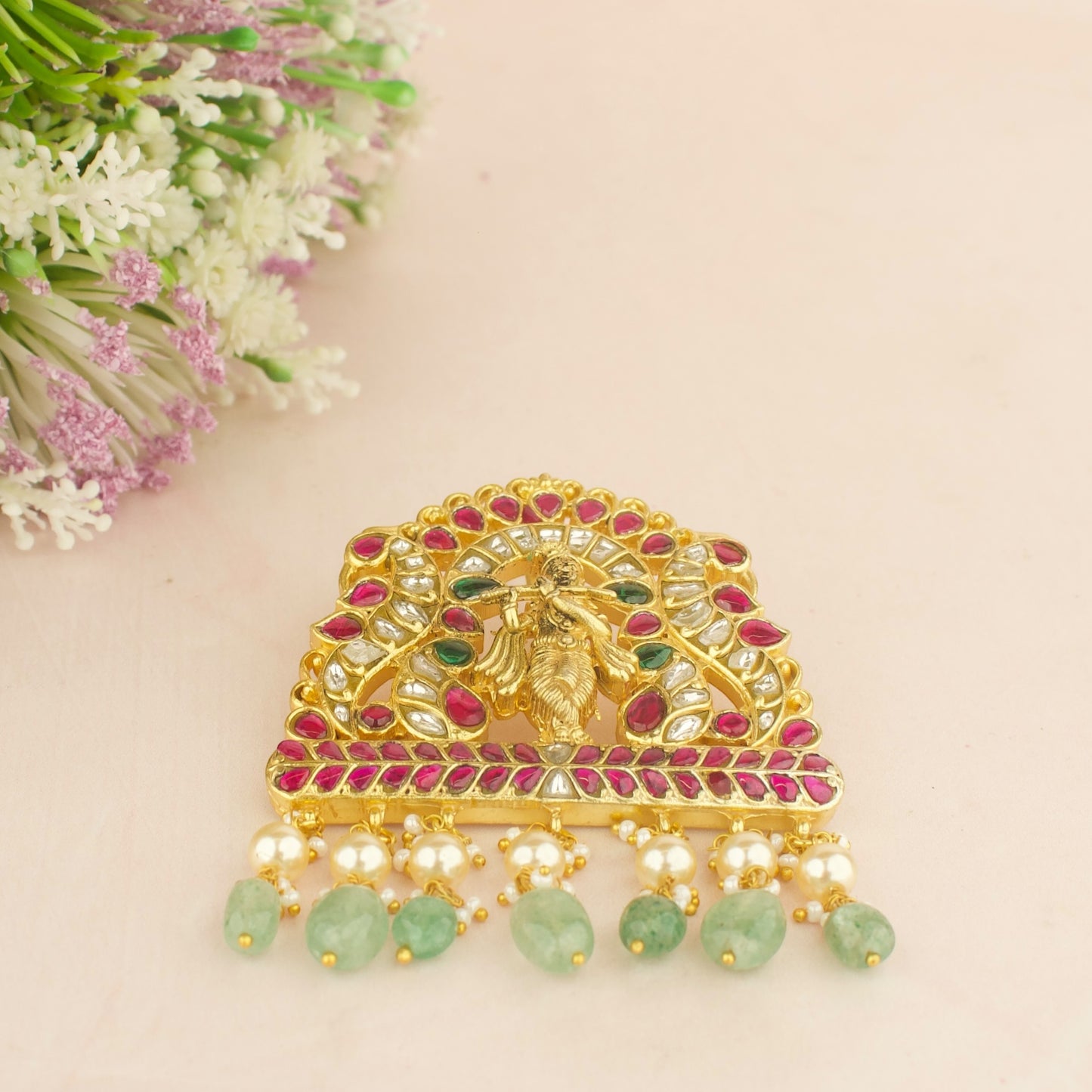 Regal Jadau Kundan Locket with Krishna Design
