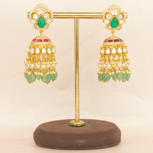 Polki Studded Jadau Kundan Jhumki With Guttapusalu Hangings