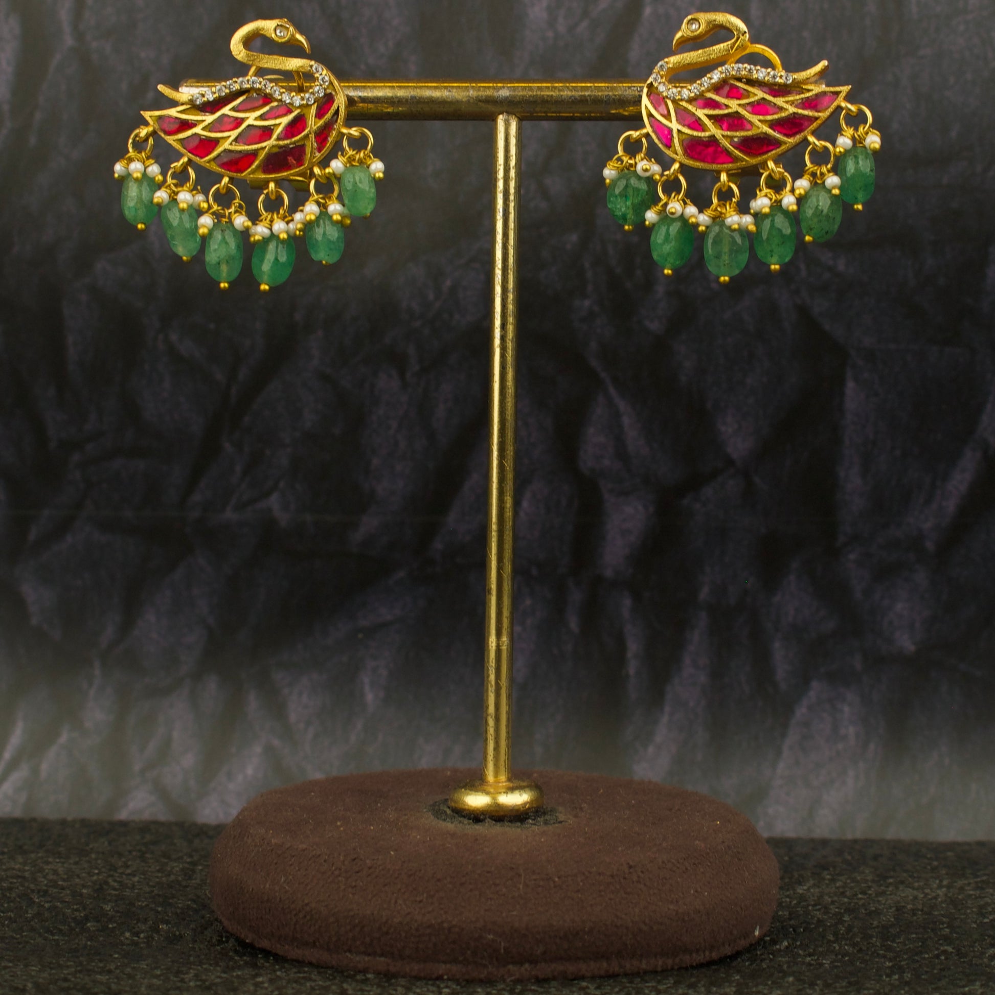 Unique Jadau Kundan Peacock Design Stud Earrings