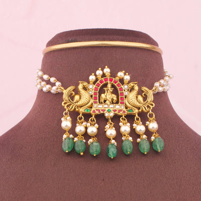 South Indian Temple Style Kundan Choker With Pearl Drops