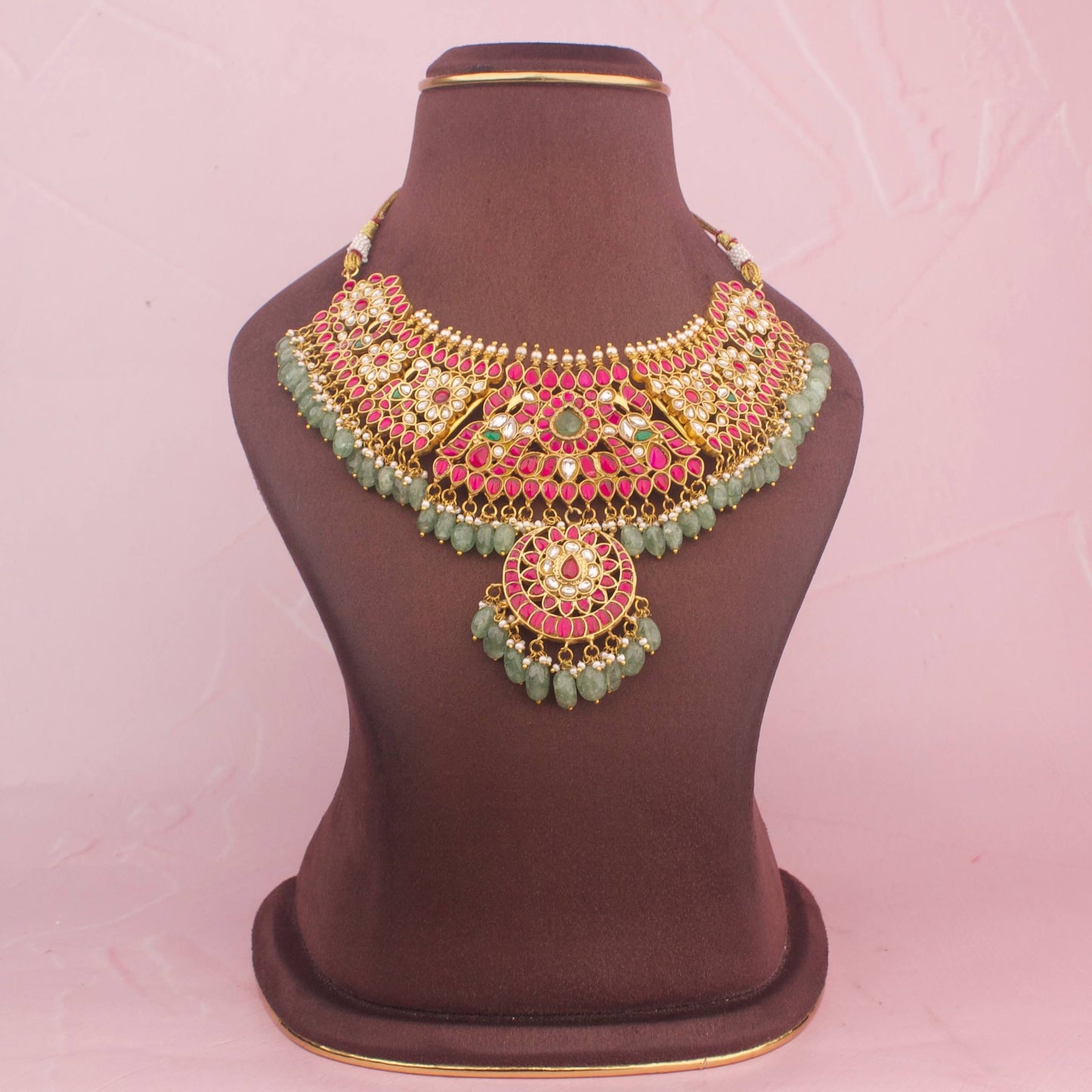 Classic Jadau Kundan Short Necklace With Green Beads - Premium Indian Ethnic Jewelry | Dulhan Jewels