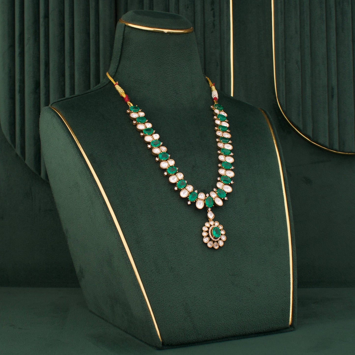 Victorian Finish Polki Short Necklace With Matching Earrings