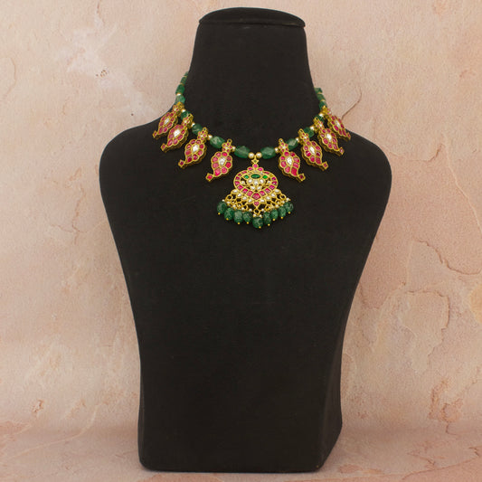 Marcasite Jadau Kundan Mango Beads Mala Necklace