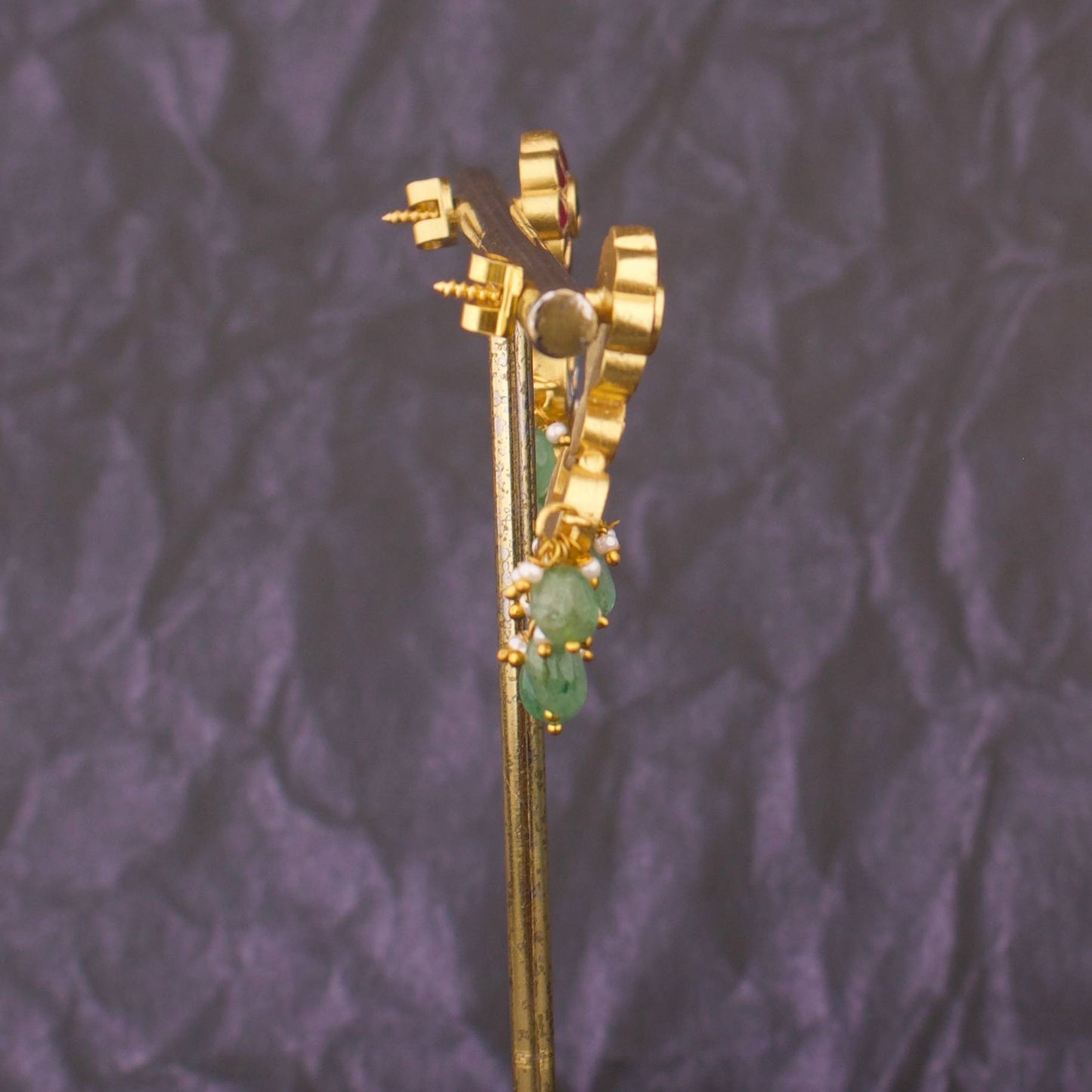 Floral Studded Jadau Kundan Mini Chandbali Earrings