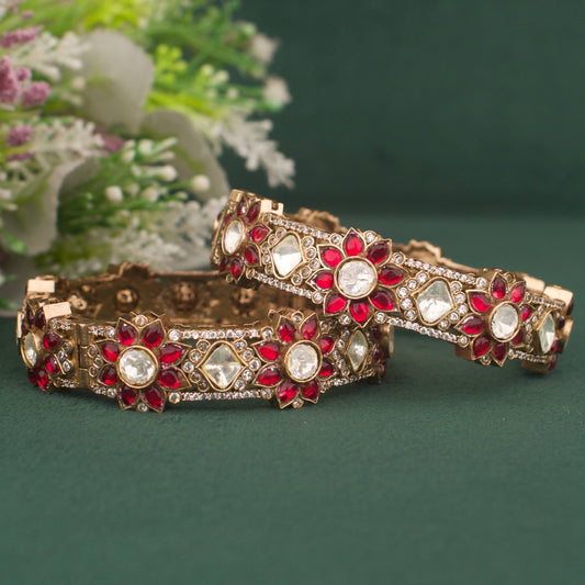 Floral Design Fusion Kundan & Polki Mehandi Victorian Bangles