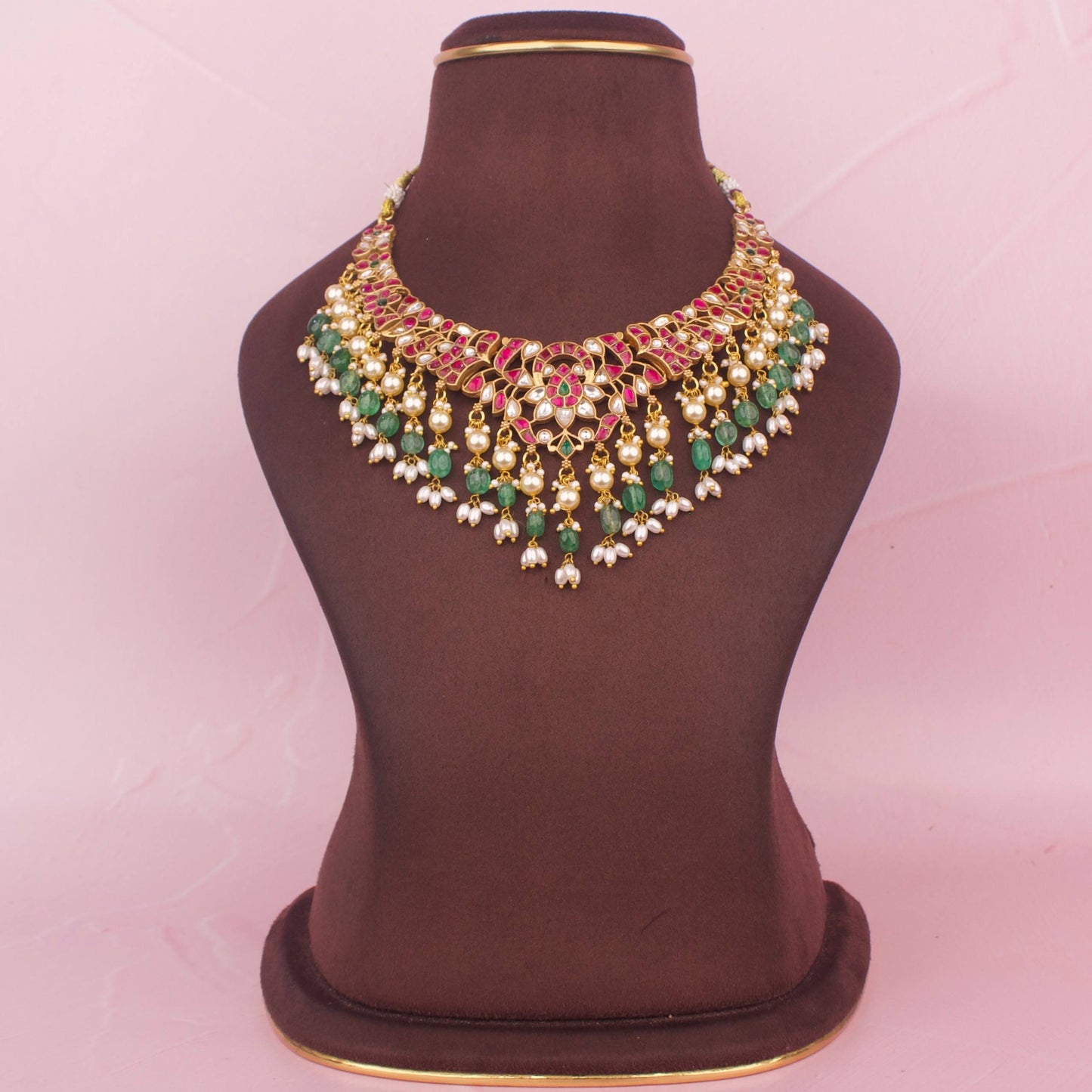 Elegant  Jadau Kadau Kundan Necklace With Pearl & Beads Hangings