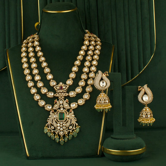 Bridal 3/layered Fusion Kundan & Polki Victorian Necklace Set