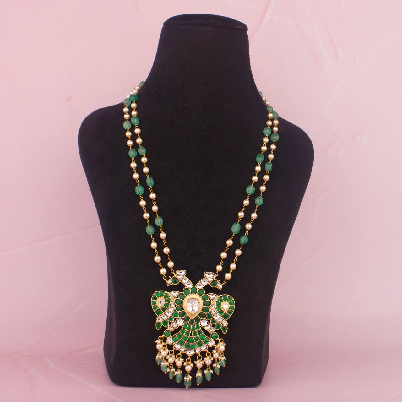Traditional Gandaberunda Jadau Kundan Reversible Beads Mala - Alternate View 2