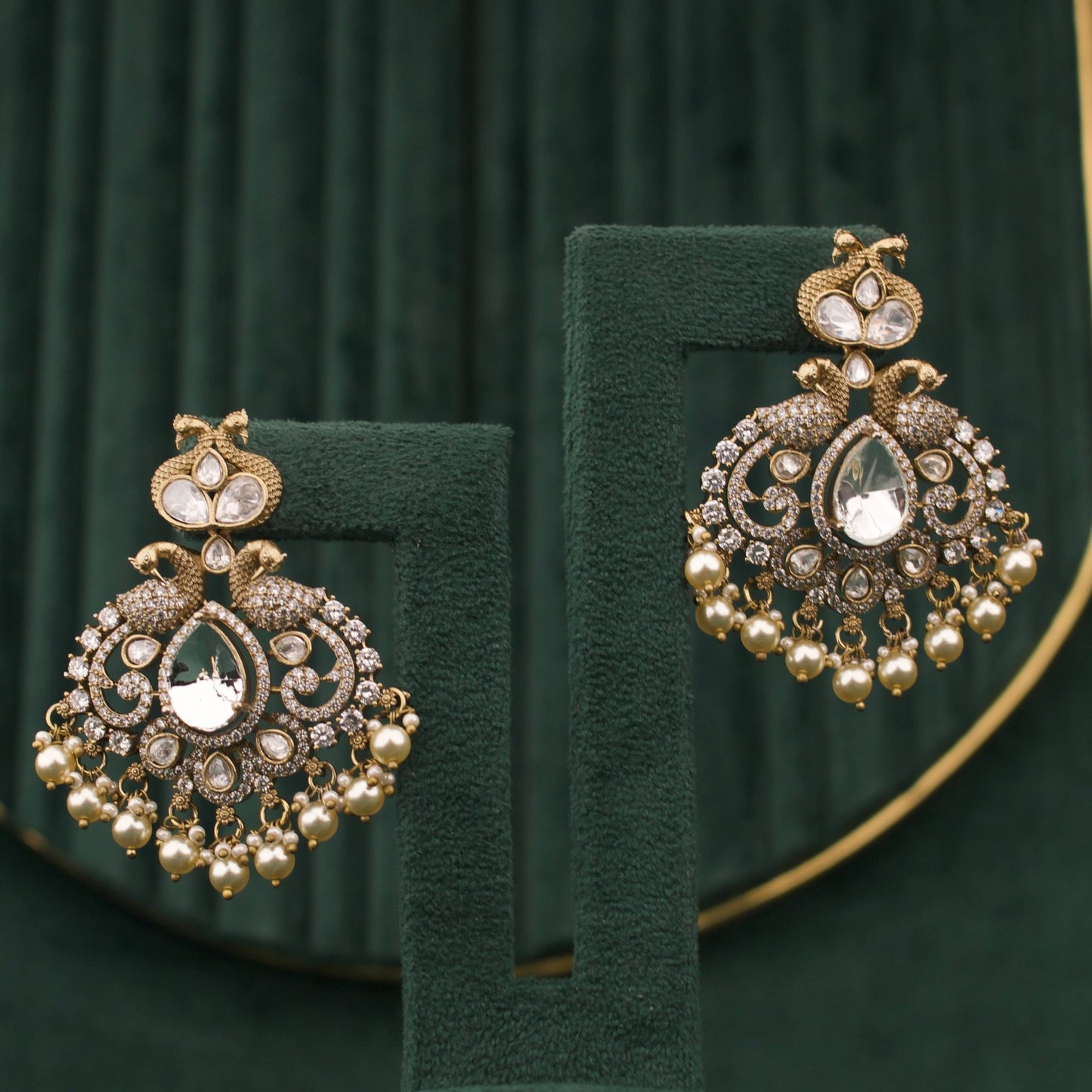 Designer Triple Layer Victorian Polki Necklace With Earrings
