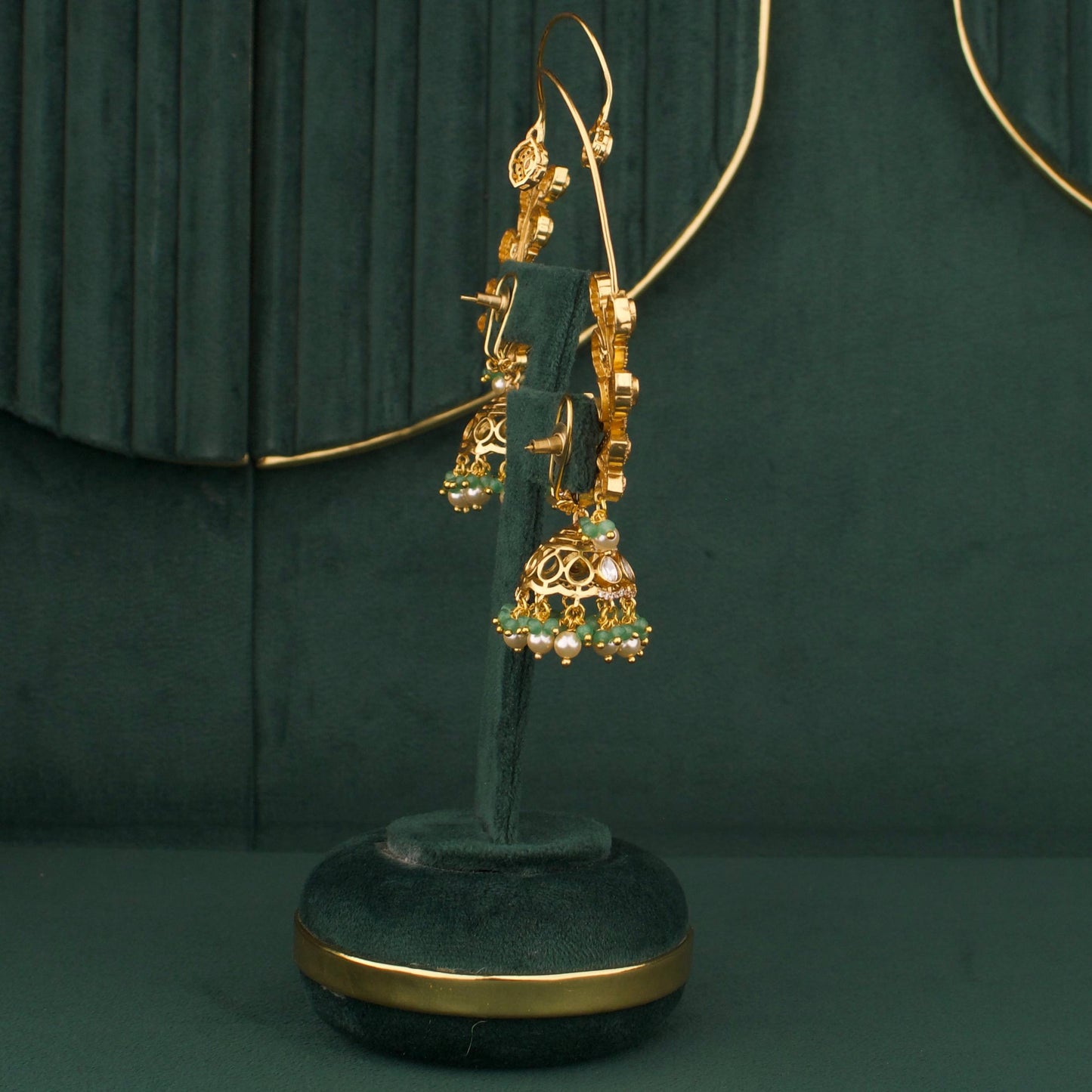 Designer Peacock Full Kaan Earrings With Green Beads