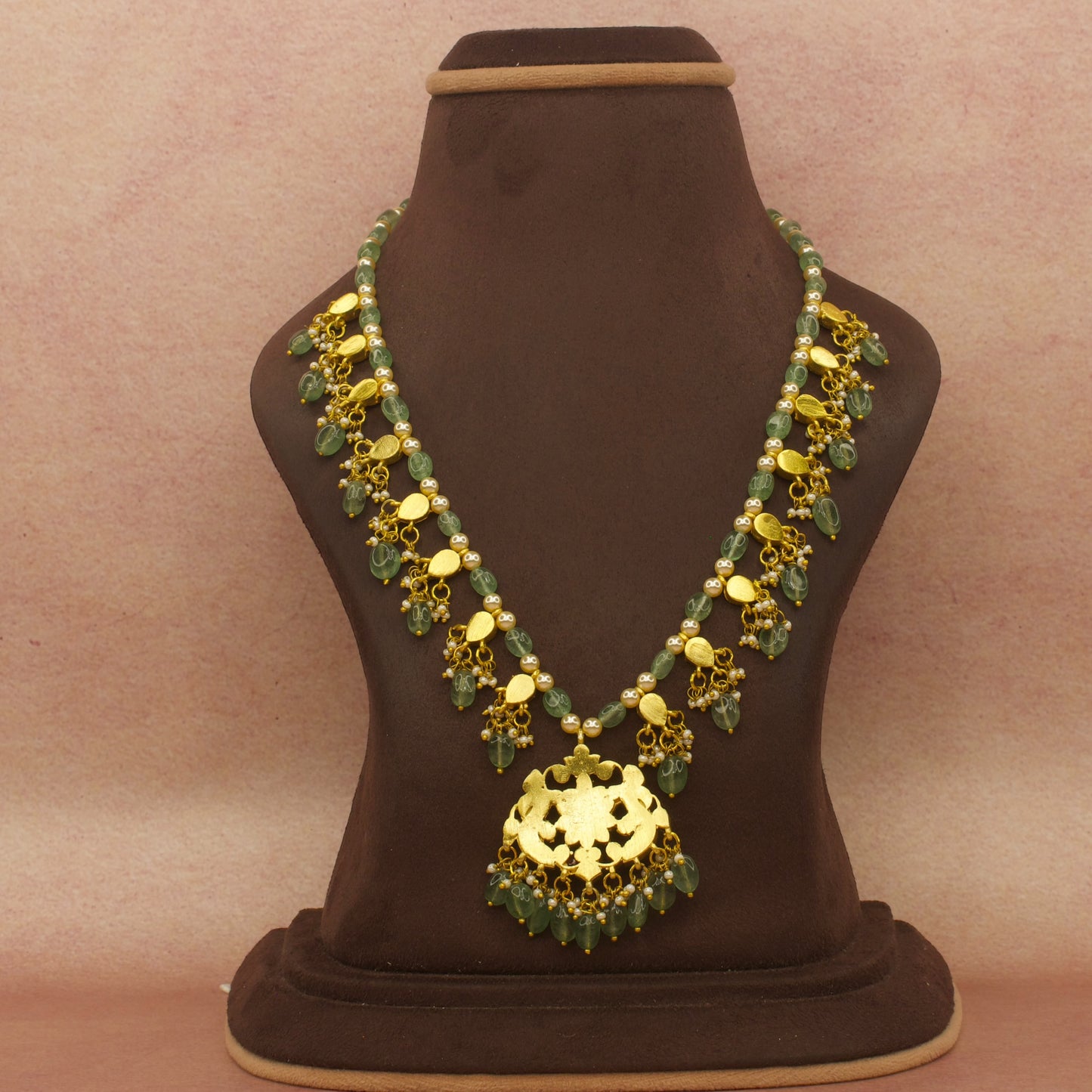 Classic jadau kundan chain necklace with peacock design locket