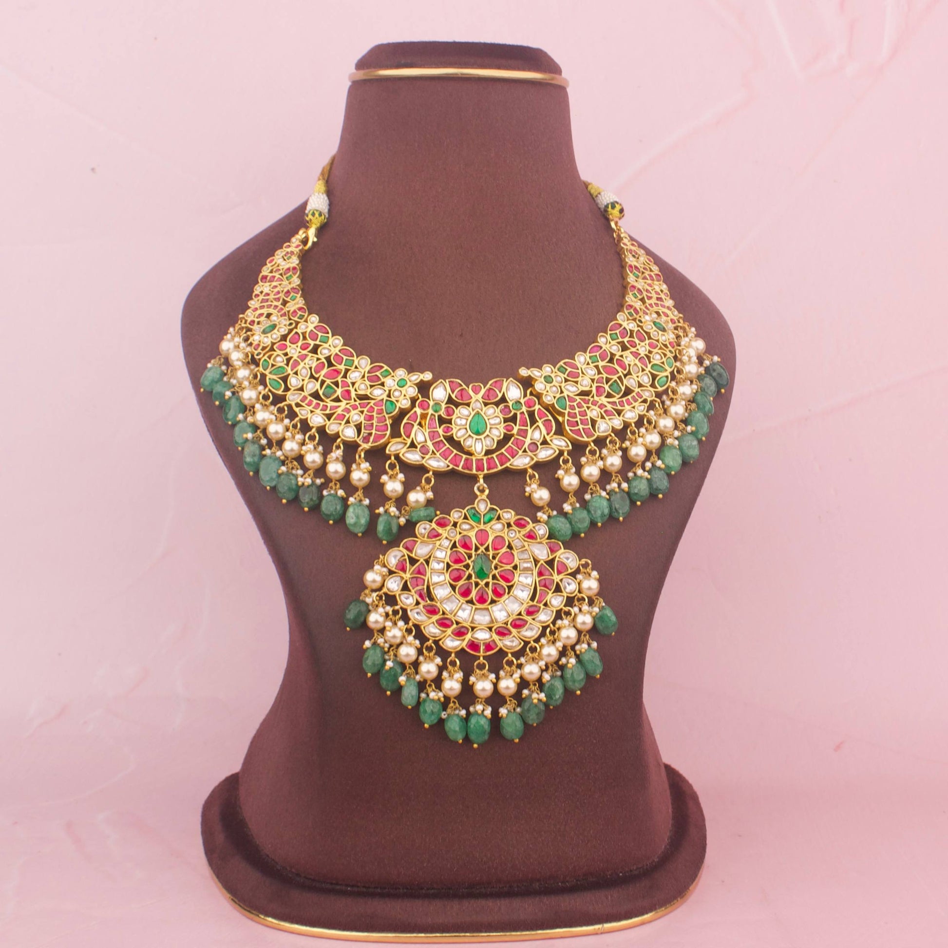 Bridal Jadau Kundan Necklace With Pearl And Beads Hangings - Premium Indian Ethnic Jewelry | Dulhan Jewels