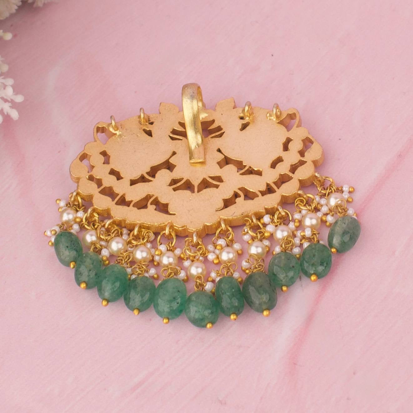 Refined Jadau Kundan Locket With Emerald Drops