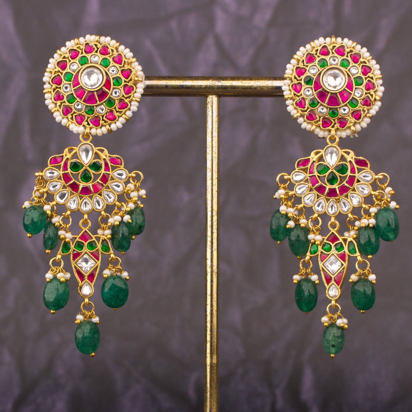 Opulent Jadau Kundan Earrings With Intricate Floral Design