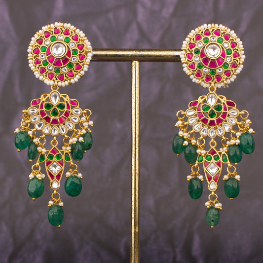 Opulent Jadau Kundan Earrings With Intricate Floral Design