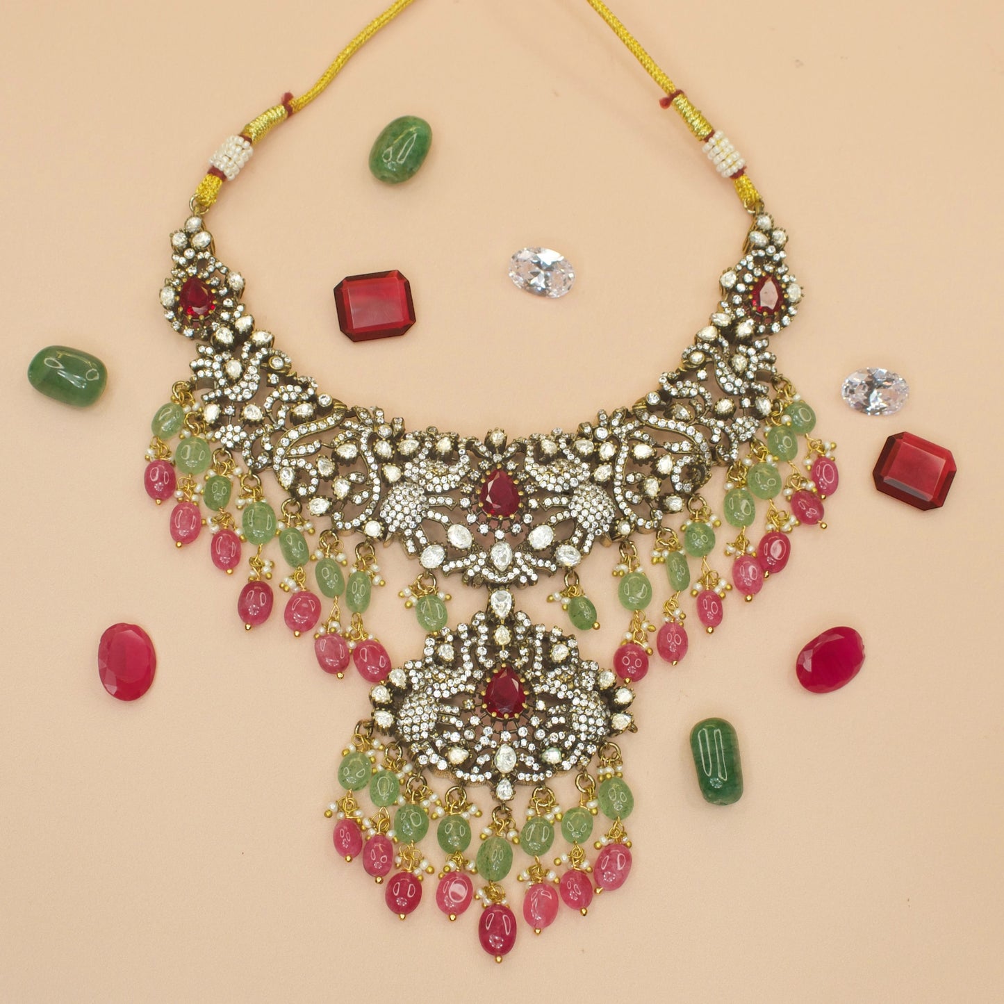 Antique Victorian Polki Necklace with chandbali earrings