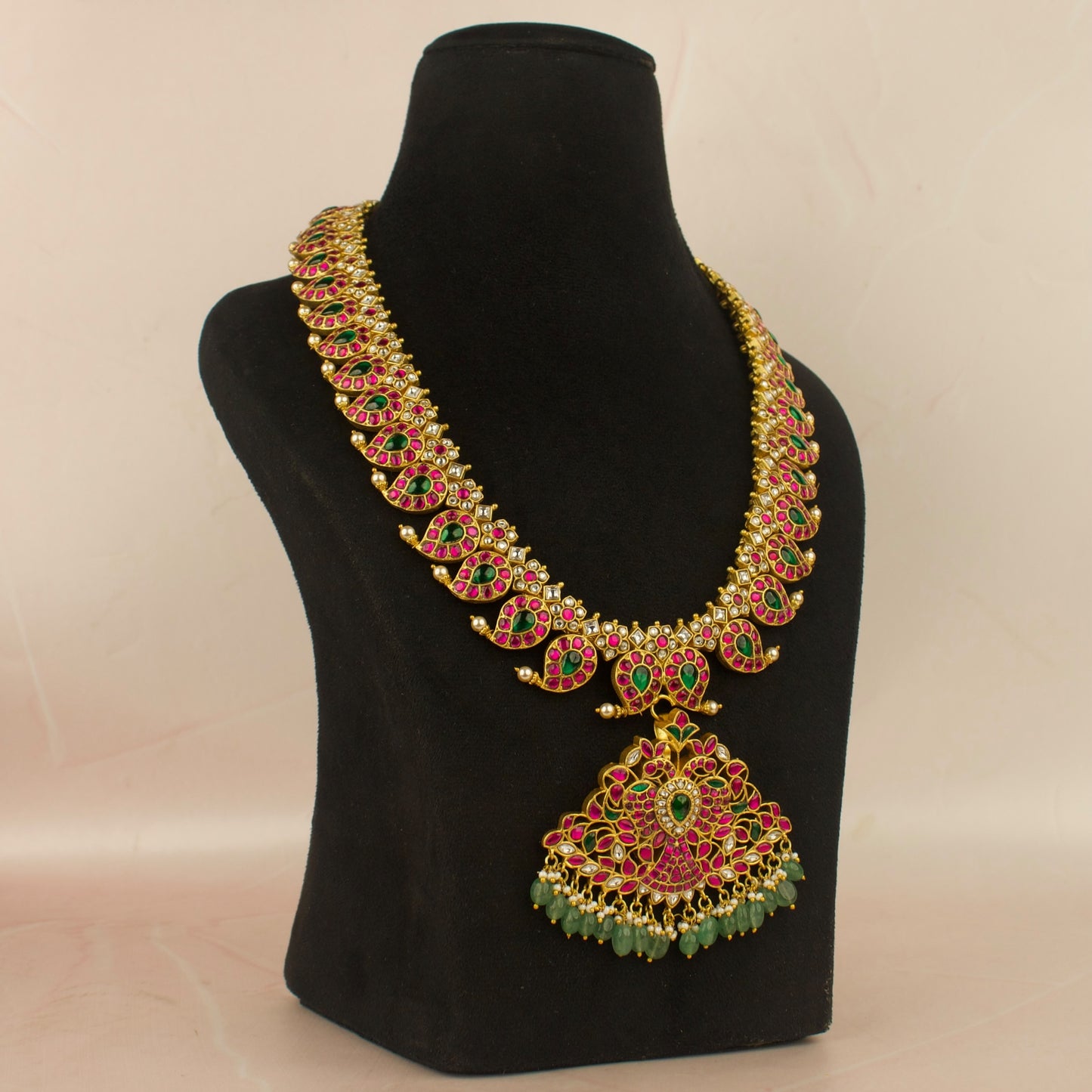 Traditional Bridal Detachable Pendant Long Jadau Kundan Mango Haram