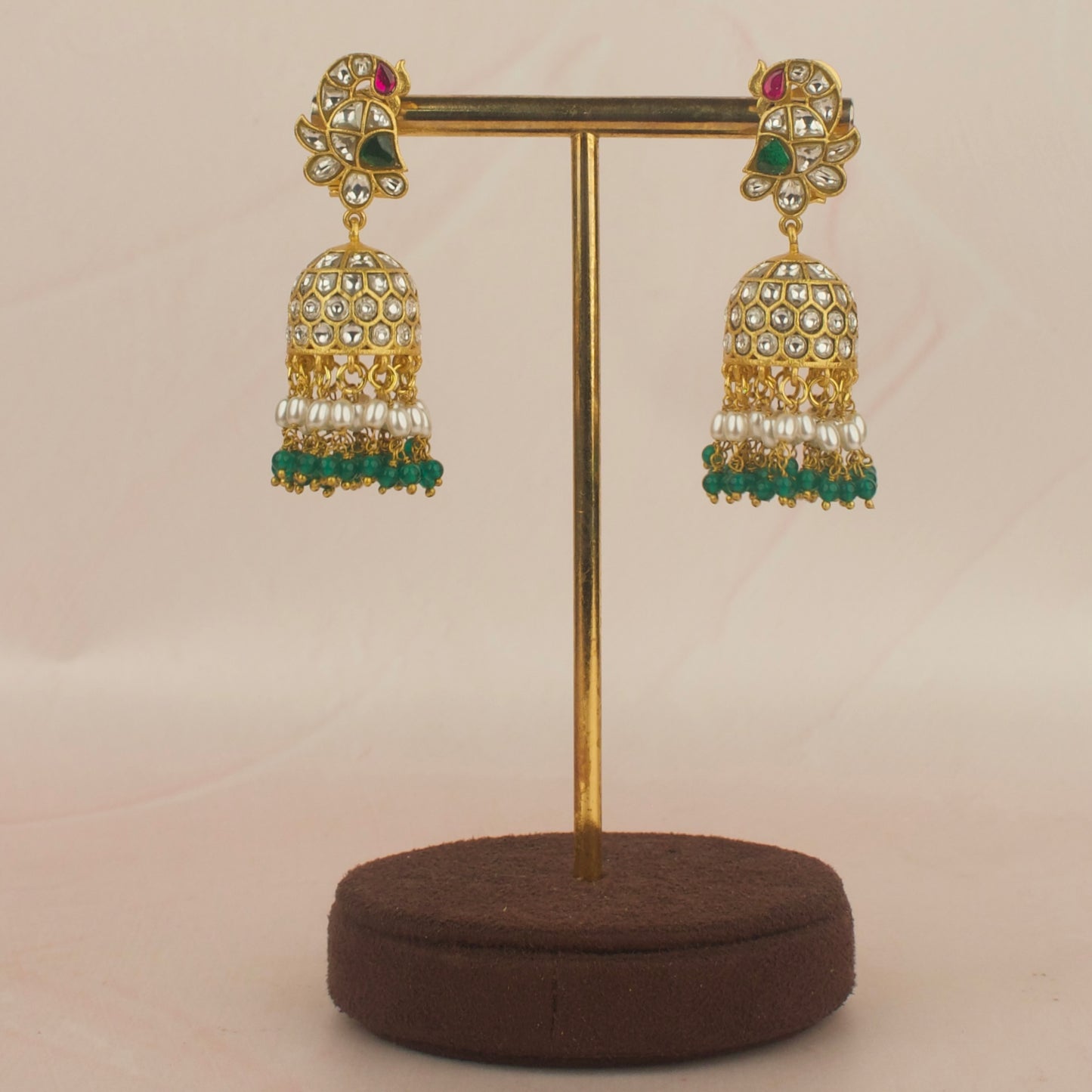 Peacock Studded Jadau Kundan Jhumki Earrings