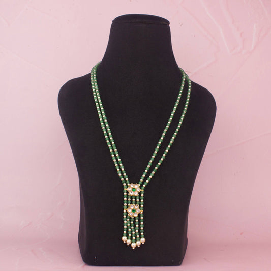 Green Beads Mala Necklace With Pearl Drops