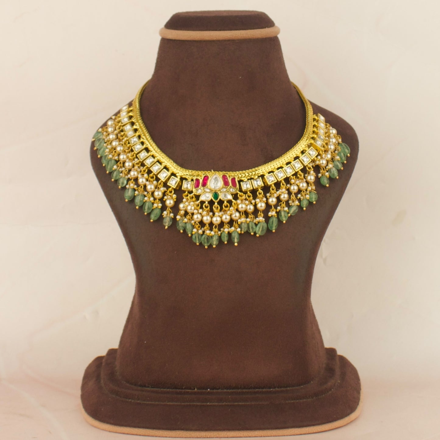 Unique Gold Style Lotus Design Jadau Kundan Jalebi Necklace