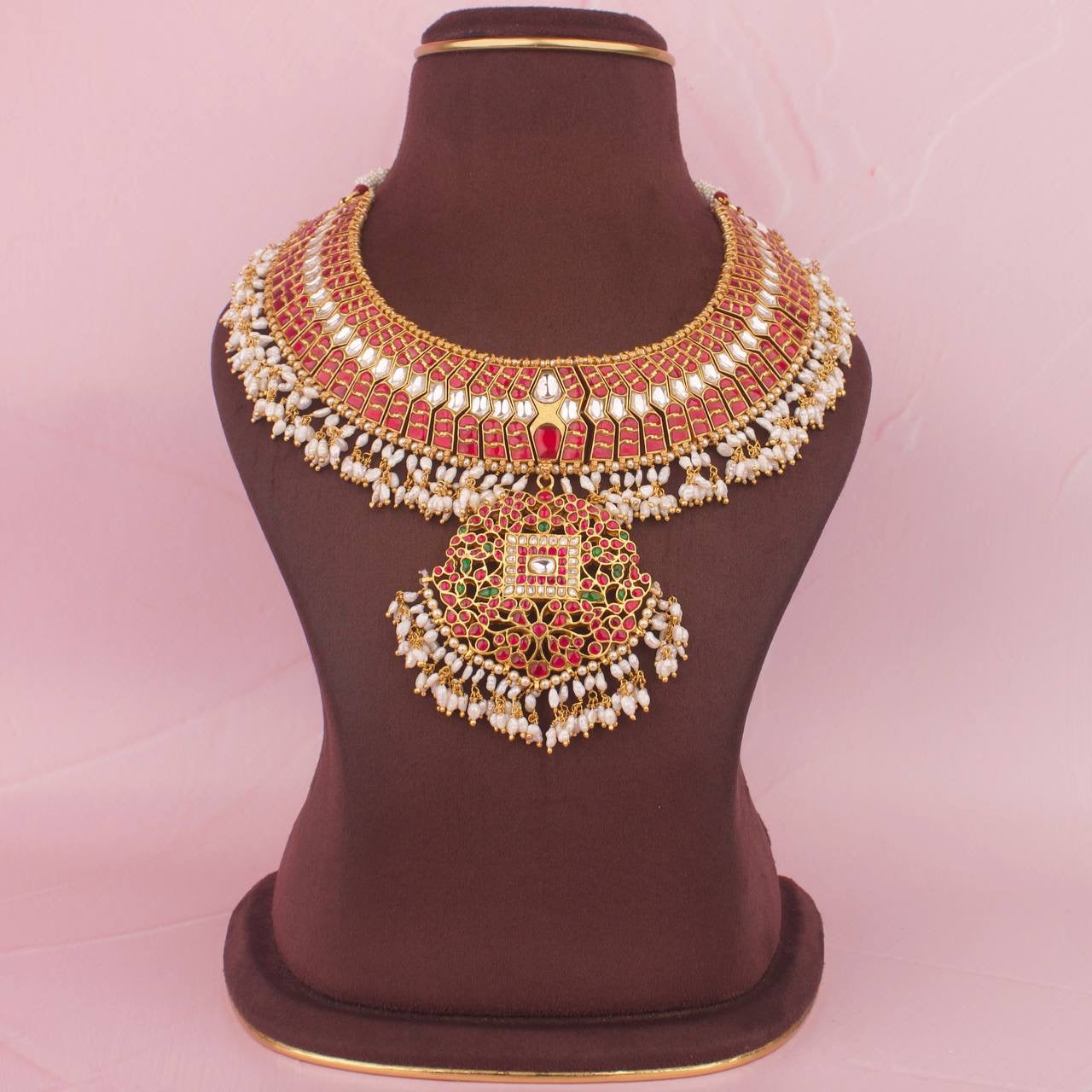 Traditional Jadau Kundan Pure 925 Necklace With Gold Plating