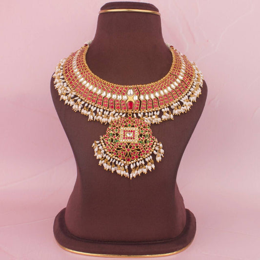 Traditional Jadau Kundan Pure 925 Necklace With Gold Plating