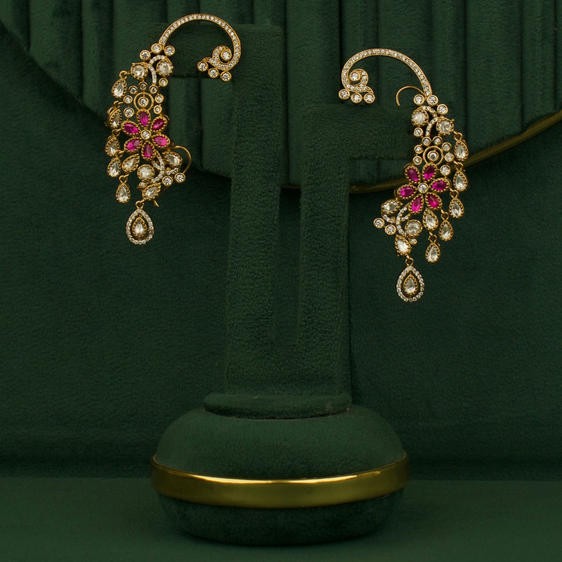 Refined Victorian Earcuff With peacock Floral Design