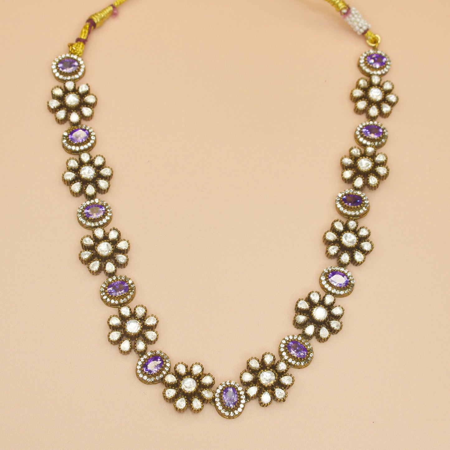 Floral Victorian Necklace Set in purple & green colour