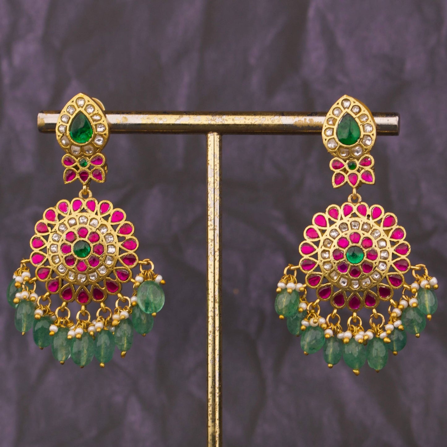 Bridal Jadau Kundan Hanging Floral Earrings