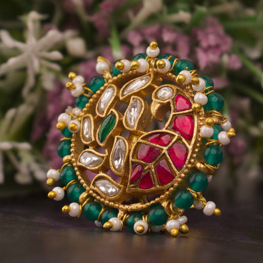 Elegant Peacock Carfted Jadau Kundan Finger Ring