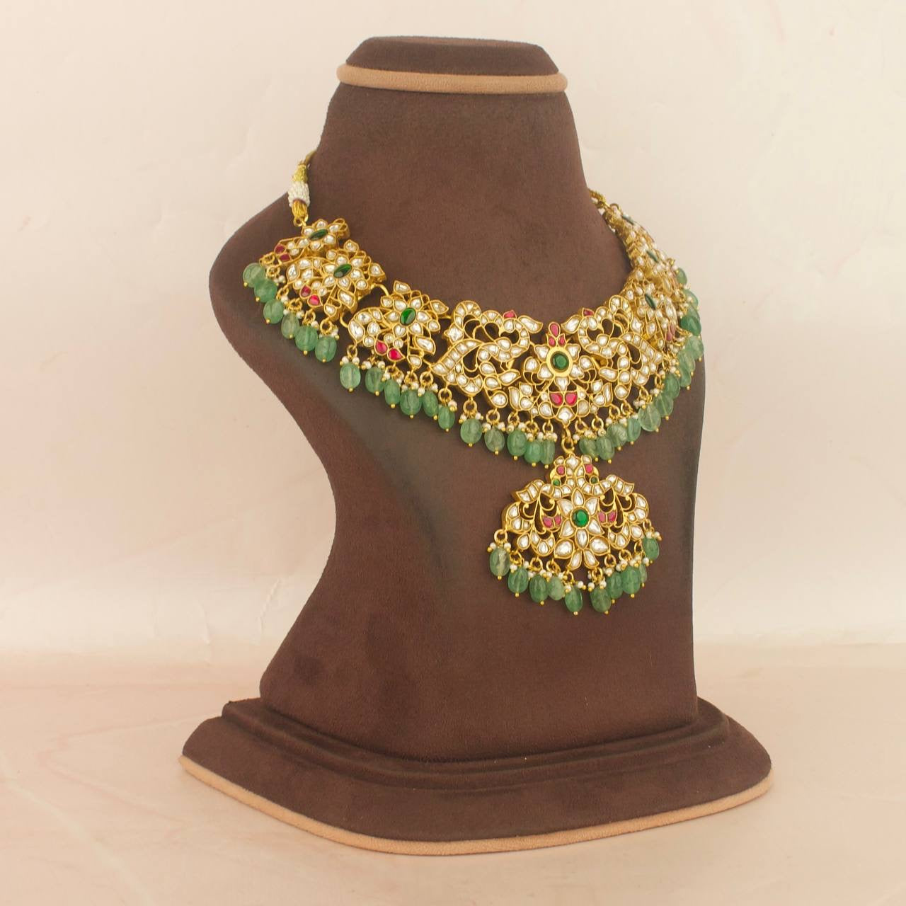 Bridal Jadau Kundan Necklace With Bead Hangings