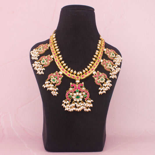 Peacock Design Jadau Kundan Guttapusalu Necklace