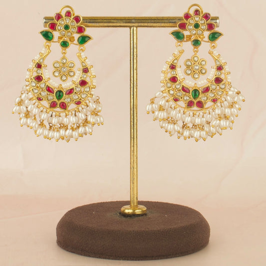 Majestic Jadau Kundan Chand Bali With Flower Lotus Design