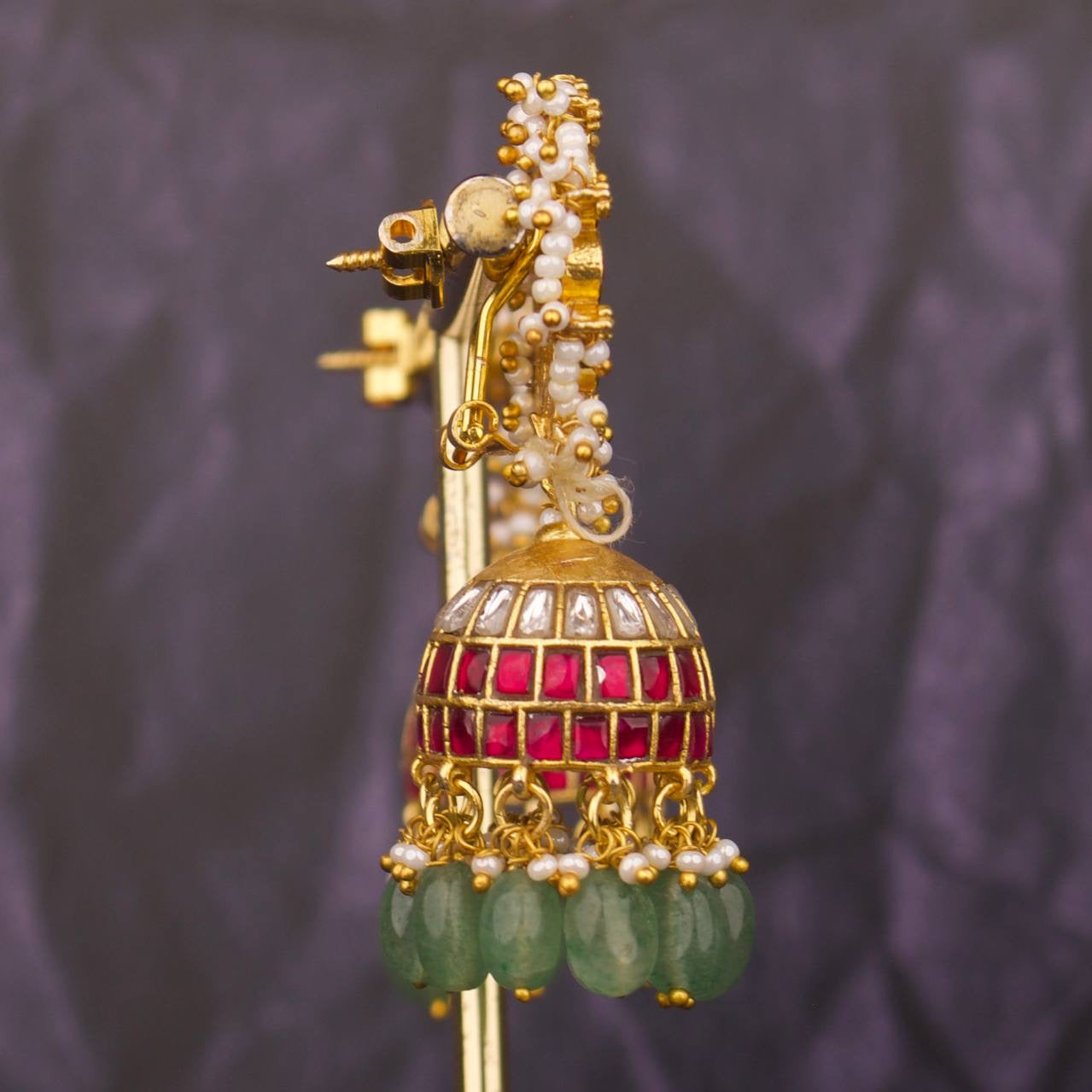 Bridal Circular Floral Studded Jadau Kundan Jhumki Earrings