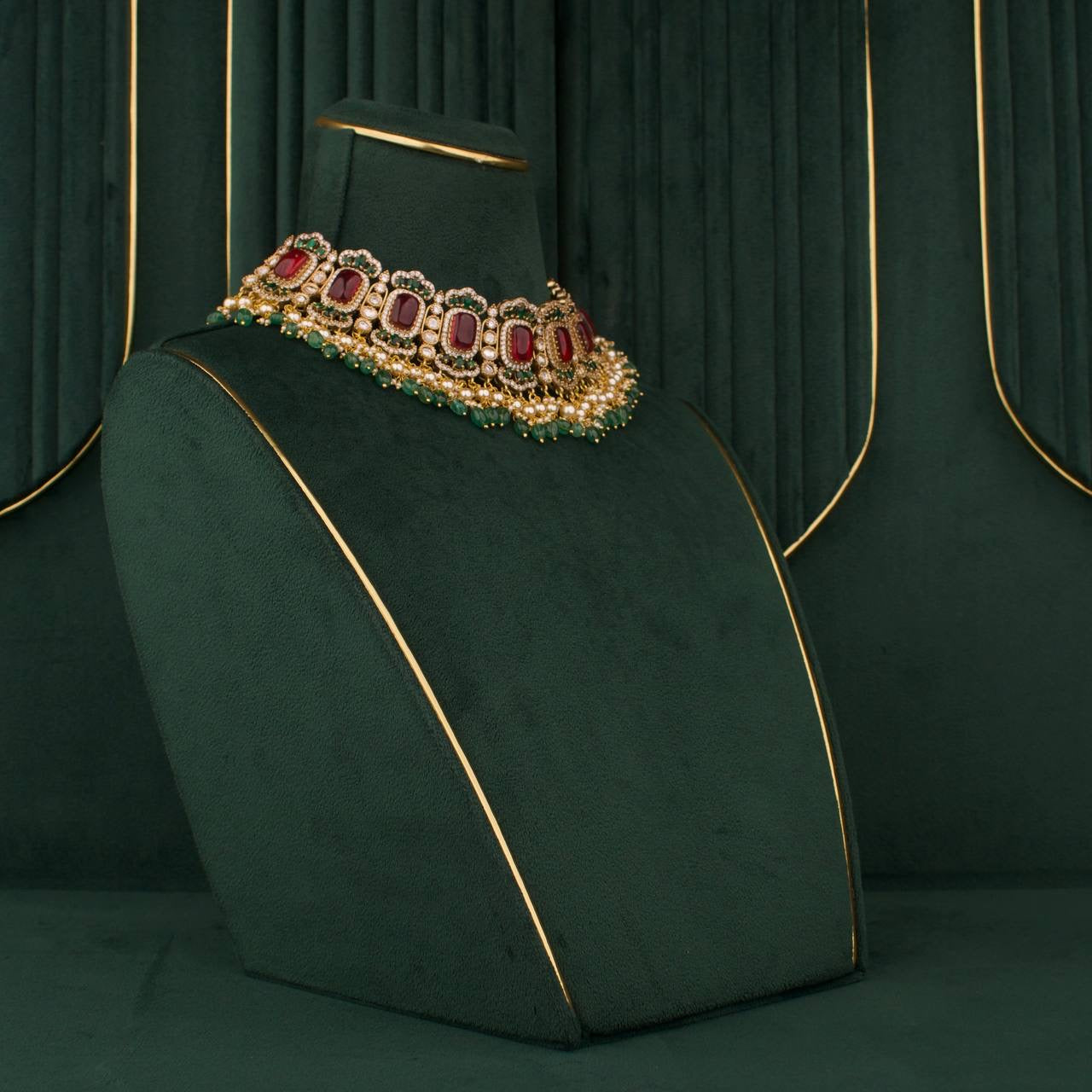 Designer Victorian Polki Fusion Chokers With Matching Earrings