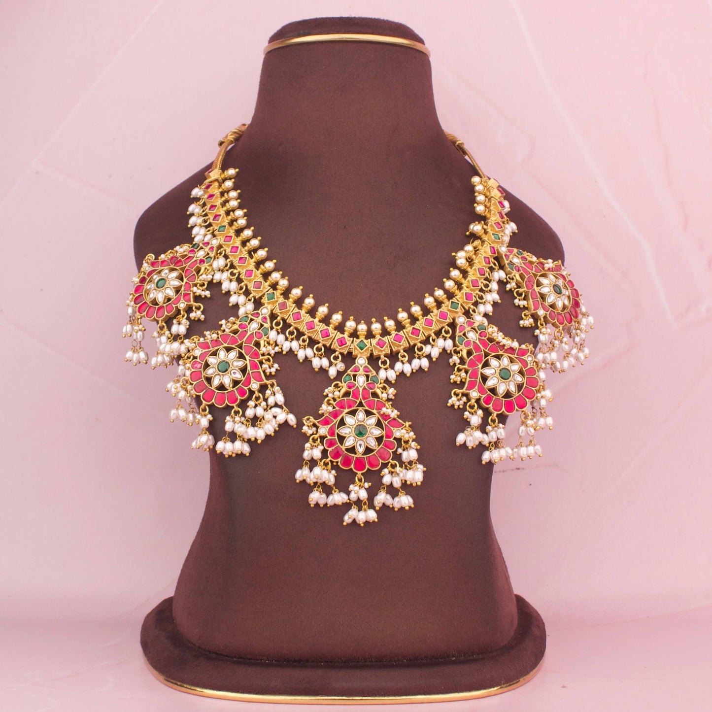 Traditional Jadau Kundan Guttapusalu Necklace with Freshwater Rice Pearls