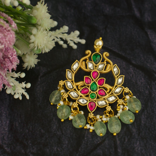 Royal Design Jadau Kundan Locket with Green Beads