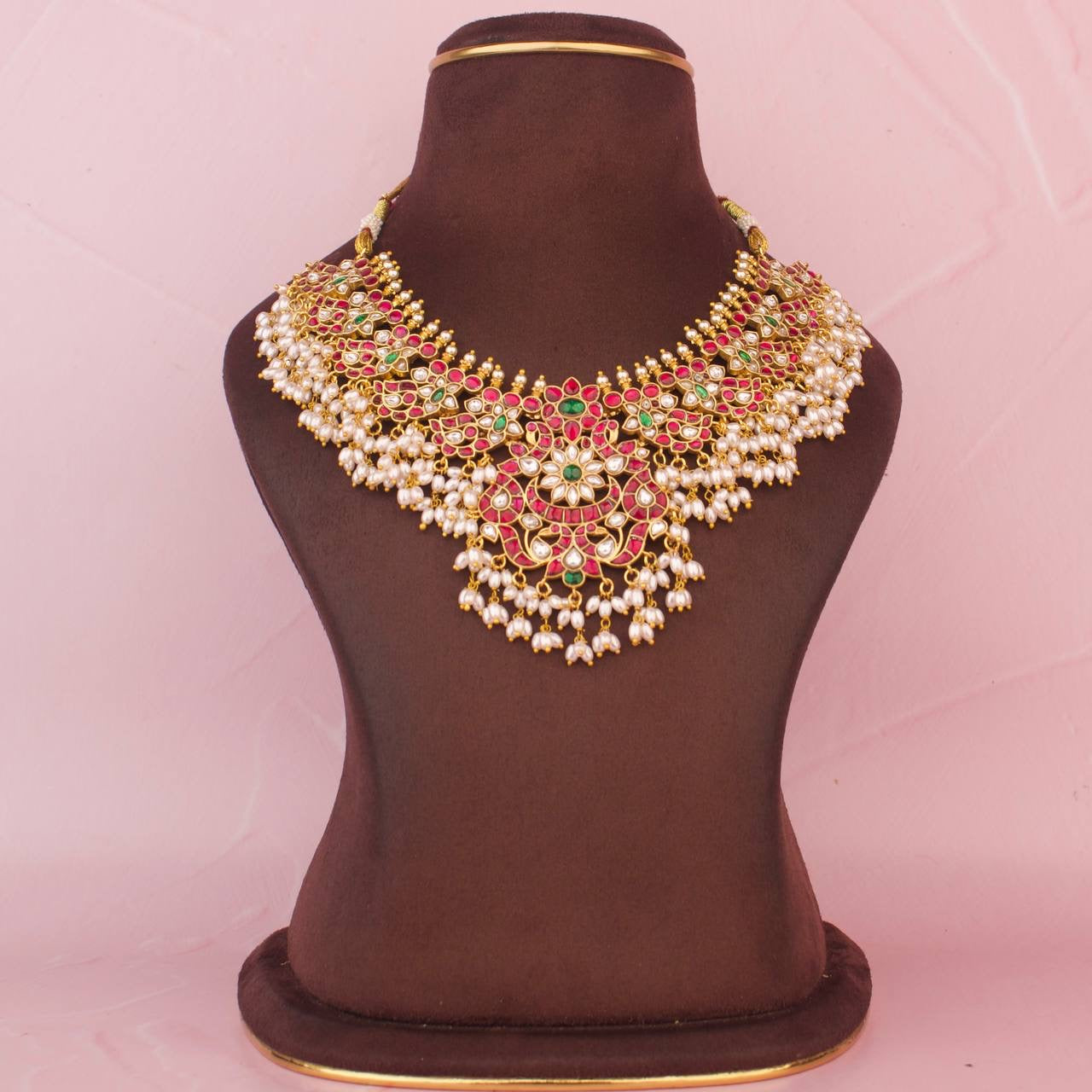Gold Style Jadau Kundan Guttapusalu Hanging Necklace