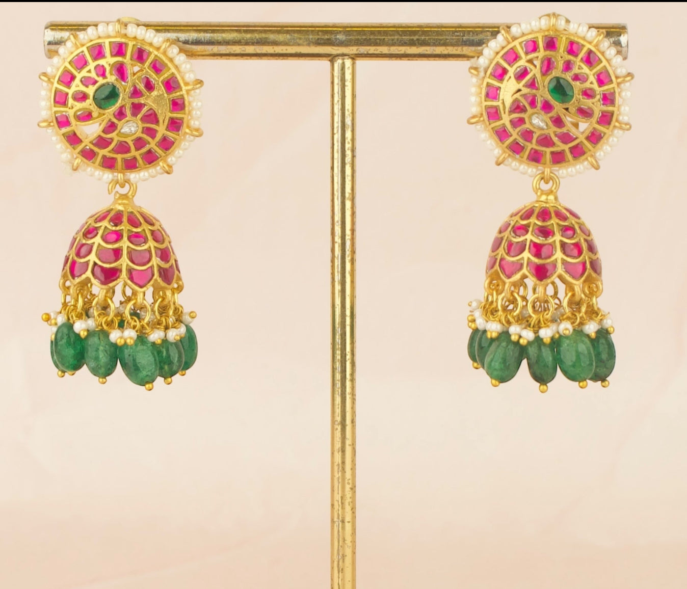 Gold Inspired Peacock Studded Jadau Kundan Jhumki earrings - DULHAN JEWELS