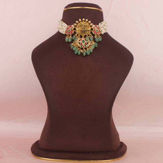Divine Laxmi Devi Jadau Kundan Pearl Choker
