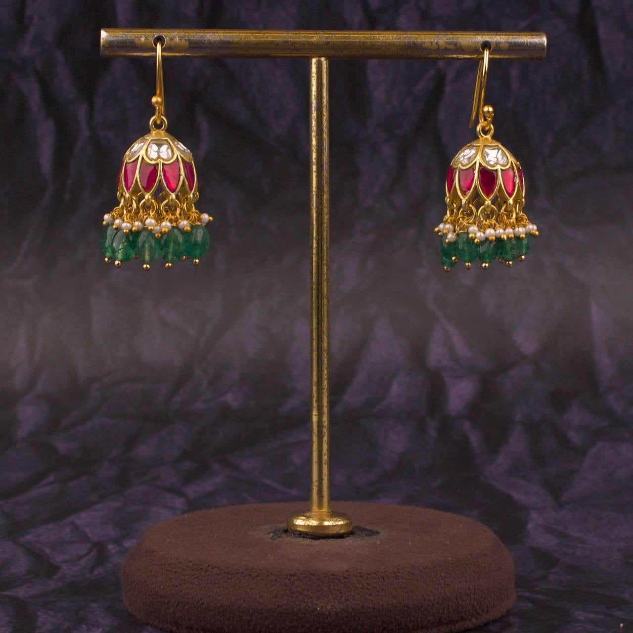 Cute Jadau Kundan Hanging Jhumki Earrings
