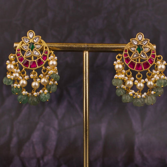 Floral Chand Studded Jadau Kundan Stud Earrings