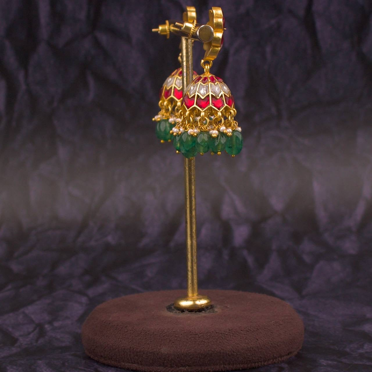 Small Size Floral Studded Jadau Kundan Jhumki Earrings