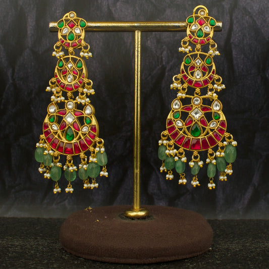 Radiant Latest Jadau Kundan Big Sized Jadau Kundan Hanging Chandbali Earrings