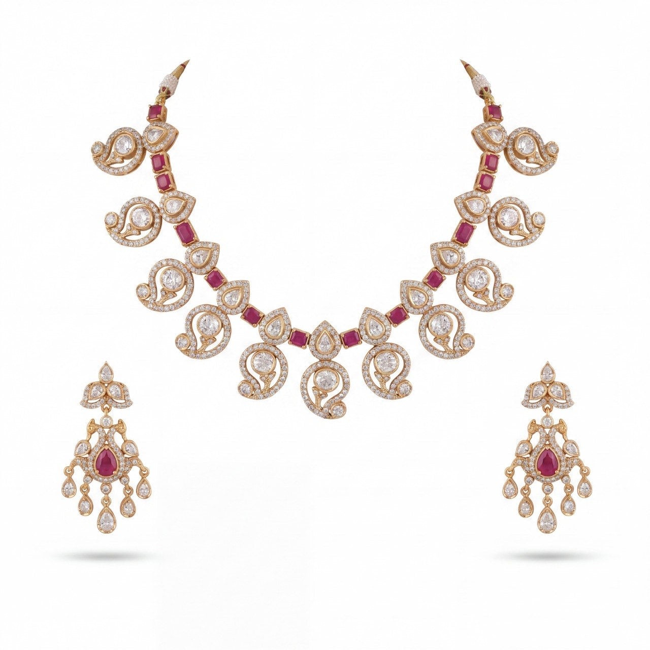 Dazzling Sleek Mango design Polki Victorian Necklace with Matching Earrings