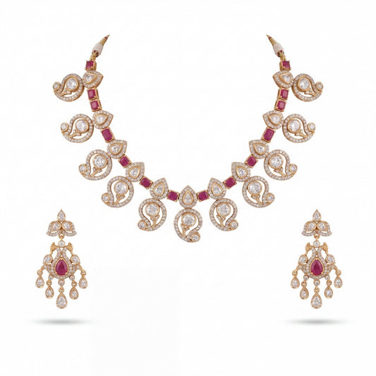 Dazzling Sleek Mango design Polki Victorian Necklace with Matching Earrings