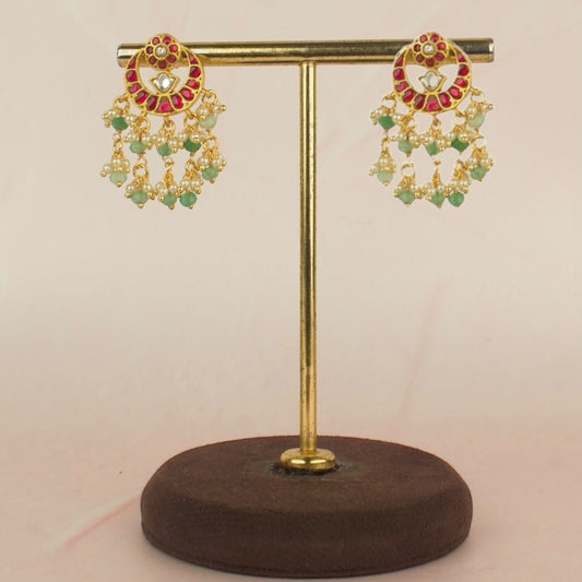 Floral Studded Chandbali Style Jadau Kundan Stud Earrings