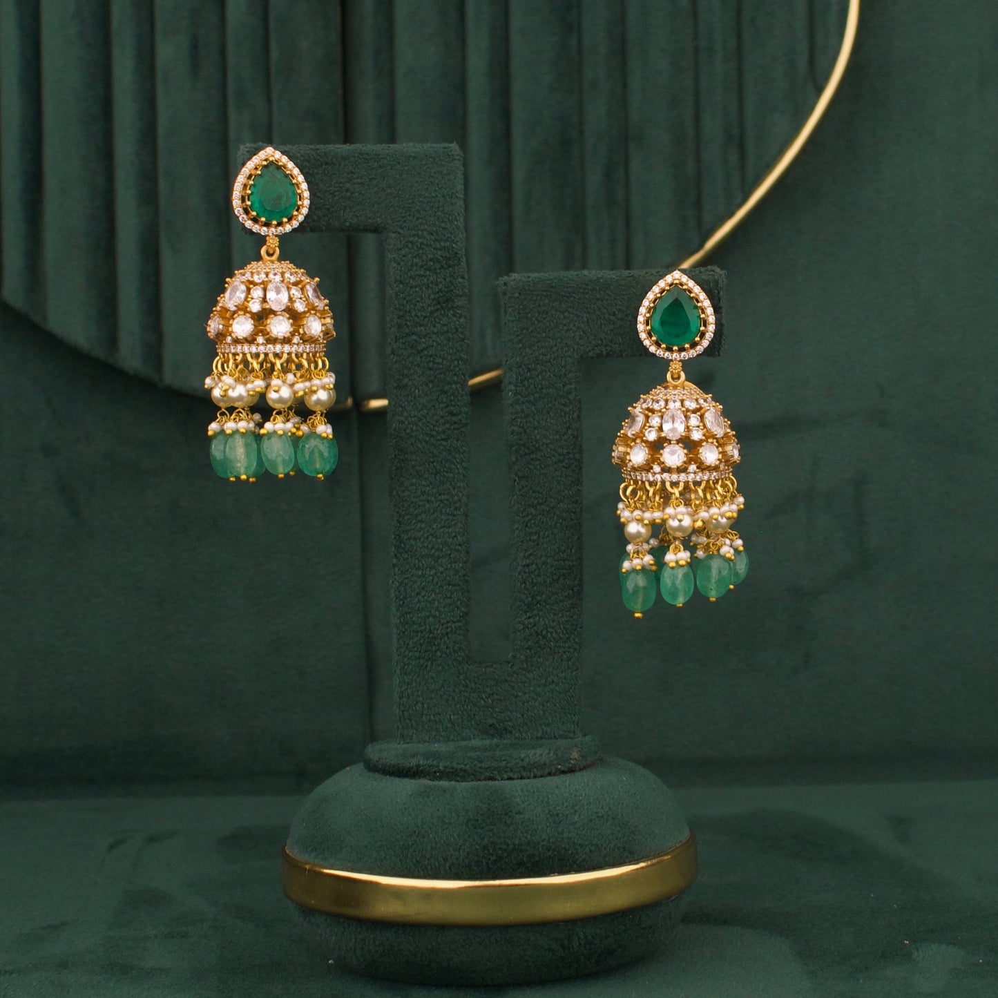 Timeless Emerald Layered Bridal Haar Set With Polki And Jhumka Earrings